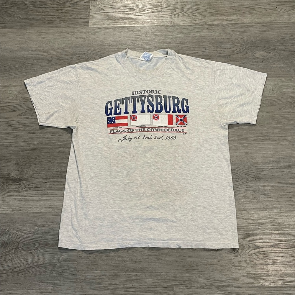 Vintage 90s Historic Gettysburg flags of the confederacy men's grey shirt